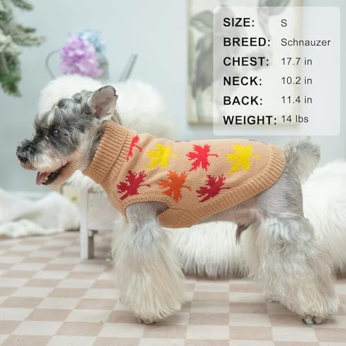 BEAUTYZOO Fall Sweater - Small Dog Sweaters for Girls & Boys, Turtleneck Knitwear in Cold Weather, Maple Leaf Cable Knit Puppy Pullover, Pet Apparel (Khaki, M) - color: Maple Leaf Khaki, size: M (Back: 16",Chest: 21", Neck: 13")