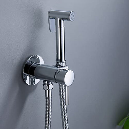 SHAMANDA Warm Water Bidet Sprayer for Toilet with Hot and Cold Brass Rough-in Valve, Stainless Steel Round Handheld Bidet Attachment Set for Feminine, Pets and Baby Diaper Wash, Polished Chrome BDS09 - color: Chrome, style: Hot & Cold Water Modes-Round