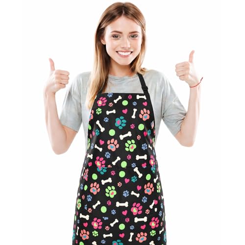 Dog Grooming Waterproof Apron with 2 Pockets, Cute Animals Puppy Dog Pets Apron - style: Heart-shaped Dog Paws and Ball