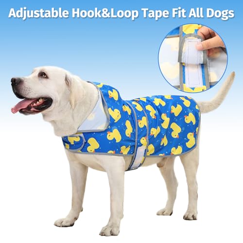 Dog Raincoat, Waterproof Dog Rain Jacket with Hood, Adjustable Rain Coat Poncho with Reflective Strips & Leash Hole for Large Medium Small Dogs Puppies, Lightweight Pet Clothes - color: Blue Duck, size: X-Large