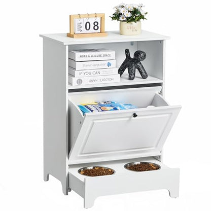VEVOR Pet Feeding Station with 2 Elevated Dog Bowls, Raised Dog Bowls Stand with Storage, Food Cabinet with Hidden Pull-Out Bowl, Feeder Station, Pet Toy Storage Organizer for Dogs Cats, White - size: 23.62x13.78x31.38 inch