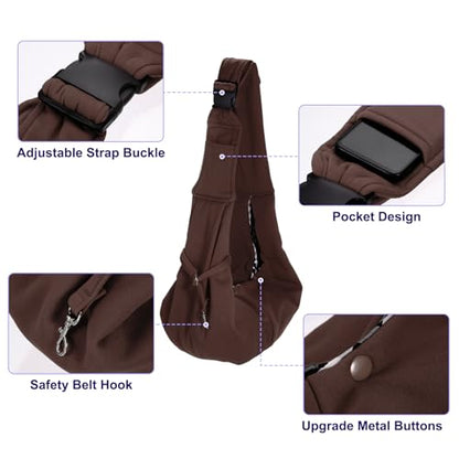 Dog and Cat Sling Carrier Up to 16.5 Lbs, Hand-Free Reversible Pet Sling Carrier with Adjustable Strap and Pocket, (Brown, 1 Pcs) Intended for Hiking/Camping/Traveling - color: Brown