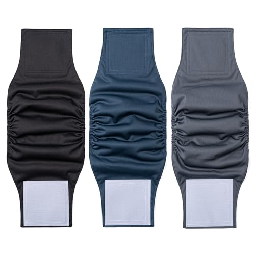 1 Pack 3 Reusable Dog Diapers Washable Male Belly Bands for Dogs, High Absorbing Male Dog Doggie Puppy Wraps (Extra Small, Black Navy Charcoal) - size: X-Small