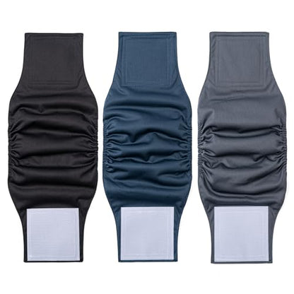 1 Pack 3 Reusable Dog Diapers Washable Male Belly Bands for Dogs, High Absorbing Male Dog Doggie Puppy Wraps (Large, Black Navy Charcoal) - size: Large