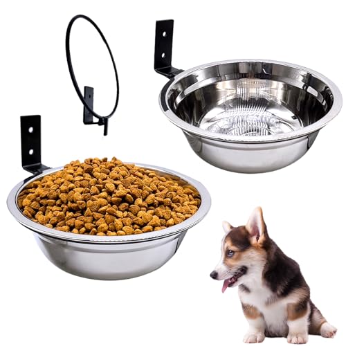 Wall Mounted Dog Bowls-2 * 16 Oz, Stainless-Steel Raised Adjustable Height Dog Food and Water Bowls, Elevated Pet Comfort Feeding Bowl for Medium Large Dogs Cats(Collapsible) - size: 2cups(16OZ)