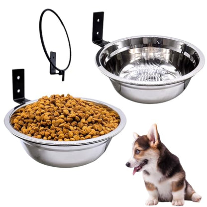 Wall Mounted Dog Bowls-2 * 16 Oz, Stainless-Steel Raised Adjustable Height Dog Food and Water Bowls, Elevated Pet Comfort Feeding Bowl for Medium Large Dogs Cats(Collapsible) - size: 2cups(16OZ)