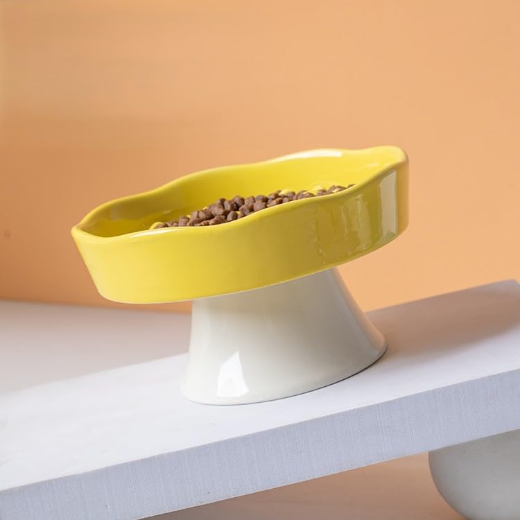 Elevated Ceramic Slow Feeder Dog Bowl | Raised Maze Puzzle Feeder Small Medium Dogs | Anti-Vomit Reduces Bloating | Non-Slip Enrichment Puppy Bowl - color: Yellow