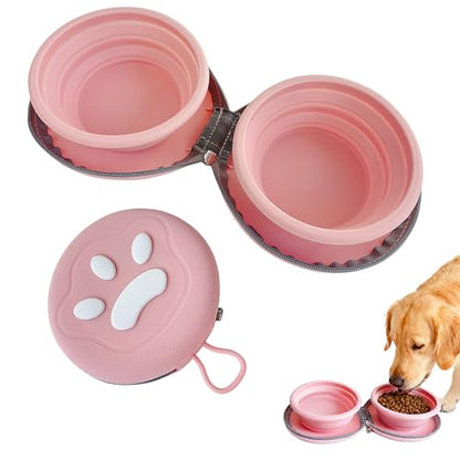 Collapsible Dog Bowls, Portable Dog Bowl, Travel Water Bowl for Dogs Camping Essentials, 2-in-1 Water Food Feeder Double Bowl for Traveling Camping Walking Hiking (Pink) - color: Pink