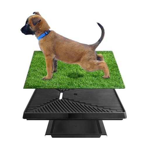 TeqHome Dog Grass Pad with Tray, Dog Litter Box, Reusable Artificial Pee Grass Pad for Dogs Indoor & Outdoor, Dog Potty Tray, Washable Puppy Pee Pad Turf for Dogs to Pee on Balcony Patio (25" x 21")