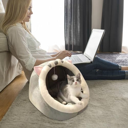 Winter Warm Cat Dog Tent Thickened Dogs Cat Beds for Indoor Dog Cats Kennel Pet Tent Warm Outdoor Cats Enclosures Cave Covered Dogs Bed Fits Puppy Small Pet for Men Women Cute Stuff (Grey)