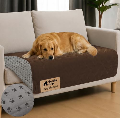 GORILLA GRIP® Waterproof Dog Blanket, Leakproof Couch Cover for Dogs, Silicone Grip Backing, Protects Sofa, Sectional, Bed, Crate, Car & RV, Tear-Resistant Washable Senior Pet Blanket, 50x40, Brown - color: Chocolate, size: 40" X 50"