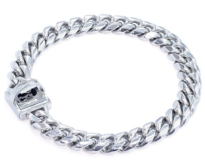Heavy Duty Cuban Link Chain Dog Collars 15MM Gold/Silver Stainless Steel Metal Walking Training Collars with Cute Secure Design Buckle, Chew Proof, for Large Medium Small Dogs (Silver, 12'') - color: Silver, size: 12inches