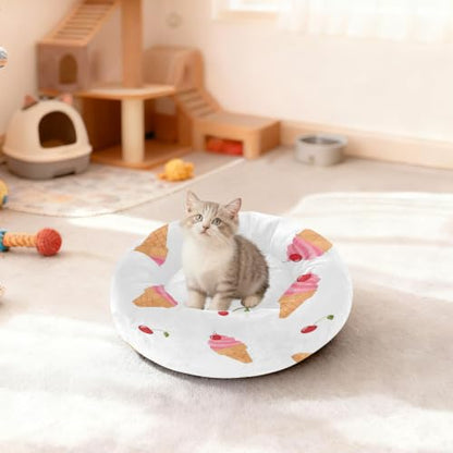 Calming Dog Bed for Small Dogs & Cats Plush Washable Donut Bed | Ice Cream 20" Anti Anxiety Round Pet Bed with Raised Rim, Warm & Anti-Slip Cushion for Indoor Pets - size: 16 inch