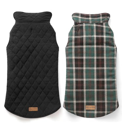 Rocky 2-in-1 Reversible Dog Jacket - Waterproof Snow Jacket for Medium & Large Dogs, Cold Weather - color: Green Tartan, size: X-Large