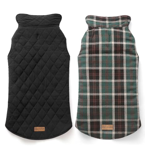 Rocky Snowball 2-in-1 Reversible Dog Jacket - Waterproof Snow Jacket for Medium & Large Dogs - color: Green Tartan, size: XX-Large