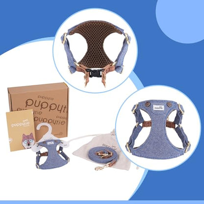 Puppytie No Pull xs Dog Harness with Multifunction Dog Leash,Soft Adjustable No Choke Escape Proof Pet Harness Vest,Denim Light Blue,XXS - color: Pocket-Light Blue, size: XXS