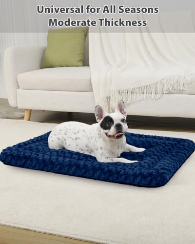Washable Dog Bed Mat Crate Pad Soft Fluffy Pet Kennel Beds Dog Sleeping Mattress for Large Jumbo Medium Small Dogs, 48 x 30 Inch, Blue - color: Blue, size: 48.00" x 30.00" x 1.50"