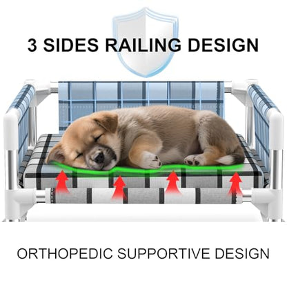 Elevated Raised Outdoor Dog Bed - Cooling Washable Dog Cot with Guardrail, Durable & Breathable Cotton Mesh Pet Hammock Beds with Stainless Steel Pipe Frame for Small Pets (Cushion-S) - size: Cushion-S