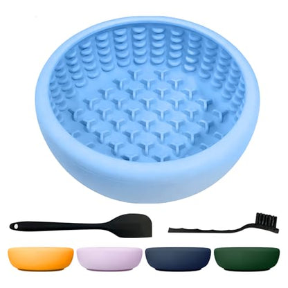 Dog Lick Bowl,Freezeable Anxiety Relief Non-Slip Silicone Treat Bowl,Durable Anti-Choking Long-Lasting Enrichment Slow Feeder Licking Mat for Mediuml Large Breed, BPA Free Silicone Dishwasher Safe - color: light blue, size: L