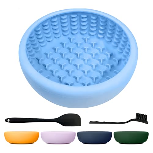 Dog Lick Bowl,Freezeable Anxiety Relief Non-Slip Silicone Treat Bowl,Durable Anti-Choking Long-Lasting Enrichment Slow Feeder Licking Mat for Mediuml Large Breed, BPA Free Silicone Dishwasher Safe - color: light blue, size: L