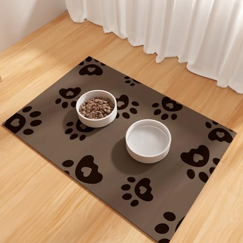 BLESWIN Pet Feeding Mats 16"x24", Water Absorbing Mat for Dog Bowl, Dog Dish Mats for Floors Waterproof, Non Slip Mat for Dogs, Pet Water Mat Protect Floor, Cat Mat for Food and Water, Brown - color: Brown, size: 16"L x 24"W