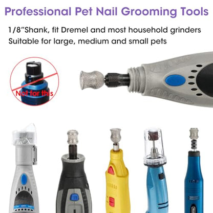 for Dremel Dog Nail Grinder - Diamond Bits Attachment for Dog Nail - 1/8'' Painless Nail Grinder Bits Won't Pull Hair or Get Hot for Large Medium Small Dogs and Cats Paws Grooming