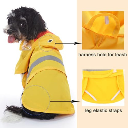 Zunea Waterproof Dog Raincoat with Hood for Small Dogs Reflective Puppy Rain Jacket Clothes with Leash Hole Funny Duck Pattern Pet Dog Poncho Slicker Costumes Chihuahua Doggie Rainwear Yellow XL - color: yellow, size: XL