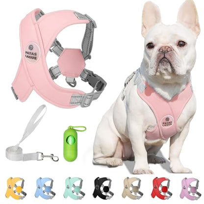 Patas Lague Dog Harness with Leash Set Adjustable Soft Padded Step-in Dog Vest No Choke No Pull Reflective for Small Pets with Poop Bags and Dispenser, Solid and No-chew, Pink XS - color: Pink, size: XS (Neck 16-19.1'' Chest 18.8-21.5'')