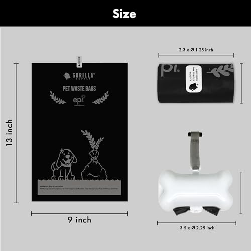 GORILLA SUPPLY Dog Poop Waste Bags with Dispenser and Leash Tie, 9" x 13", Black, 1000 Count - color: Black