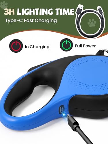 Retractable Dog Leash with Led Light, Douexio 16ft Rechargeable Walking Dog Leash for Small Medium Dogs Up to 66 lbs,360° Tangle-Free, One-Button Control, High Strength Hook - color: Blue, size: 0-66lbs