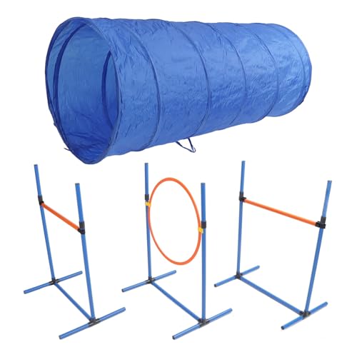 Dog Agility Training Kit with Tunnel, Ring, and Poles – Lightweight, Easy to Assemble, ABS and Polyester Construction