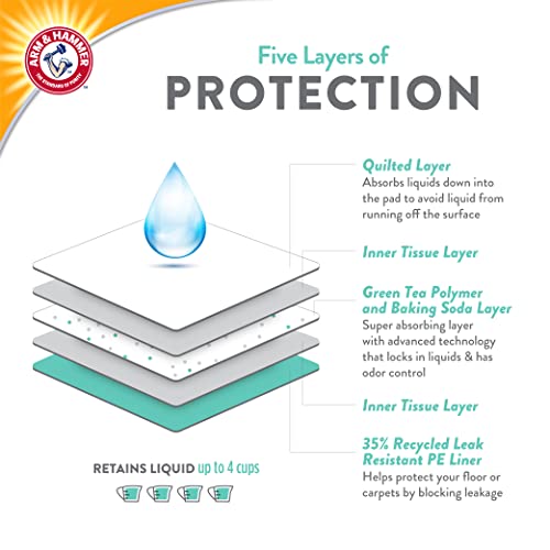 Arm & Hammer Green Tea Pet Training Pads, 200 Count, Super Absorbent with Green Tea and Baking Soda, 2X Odor Control, 5-Layer Leak-Proof Construction, 22.5 x 22.5 Inch - size: 22.5" x 22.5" 200 Count