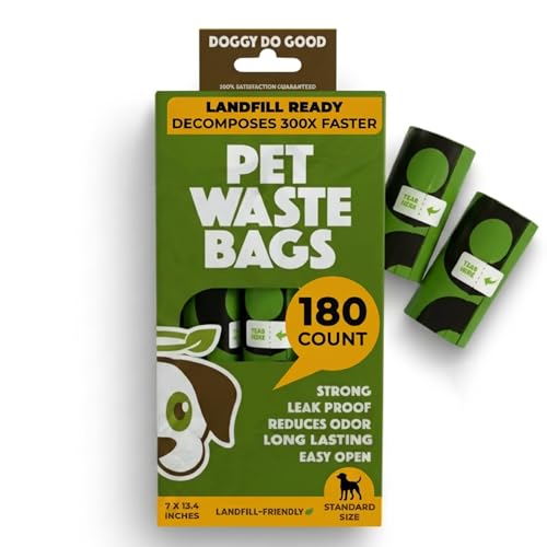 Doggy Do Good - 180 Count, Heavy Duty Poop Bags for Dogs - Standard Size - Dog Waste Bags Made with 50% Recycled Plastic + 15% Biobased Material - Landfill-Friendly, Unscented, Leak-Proof - size: 1 Count (Pack of 180)