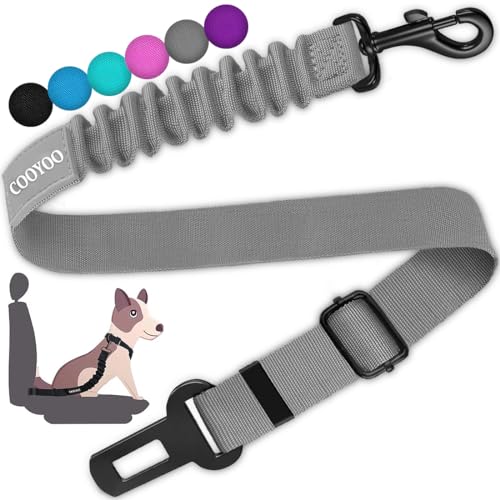 COOYOO Dog Seat Belt,Retractable Dog Car Harness Seat Belt for Car Adjustable Nylon Pet Safety Seat Belts Heavy Duty & Elastic Bungee Buffer - color: 08-Gray