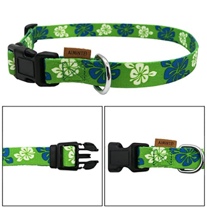 Dog Collar, Cute Floral Pattern, Soft and Adjustable Collar with Quick Release Buckle (S (Neck 11-18", Width 5/8"), Hawaiian Green) - color: Hawaiian Green, size: S (Neck 11-18", Width 5/8")