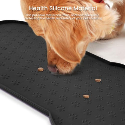 PWTAA Dog Food Mat Anti-Slip Silicone Dog Bowl Mat Thicker Pet Placemat Waterproof Cat Feeder Pad with Raised Edge Puppy Kitten Feeding Mats Suitable Small Medium-Sized Dogs Cats Eating Tray - 2PCS - color: Black, size: 25.6" x 13"-2PCS