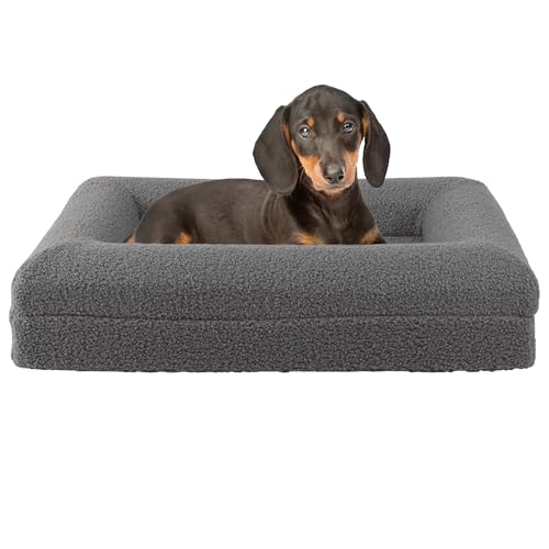 Orthopedic Dog Bed - 26x19 Inch Small Dog Bed with Supportive Bolster, Nonslip Bottom, and Removable Washable Cover - Memory Foam Cushion for Small Dogs and Cats - Pet Products by PETMAKER (Gray) - color: Gray, size: Small