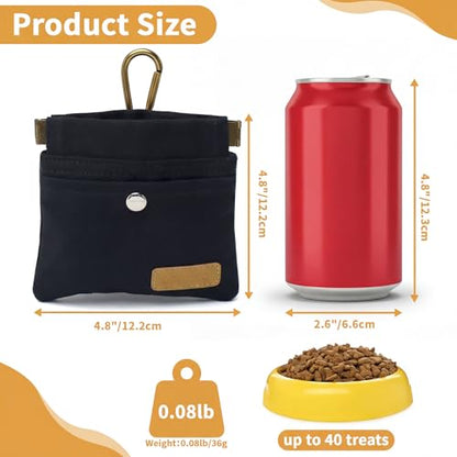 Dog Treat Pouch, Hand Free Dog Training Treat Bag with Carabiner & Magnetic Buckle, Auto Closing Dog Walking Bag for Puppy Travel or Outdoor Use, Pet Feed Snack Reward Pocket, Black - color: Black