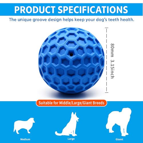 Durable Indestructible Squeaky Dog Ball for Aggressive Heavy Chewers, Unbreakable Tough Natural Rubber Dog Toy, Bouncy Interactive Ball for Medium & Large Dogs, Safe for Teeth & Gums (Blue) - color: Blue