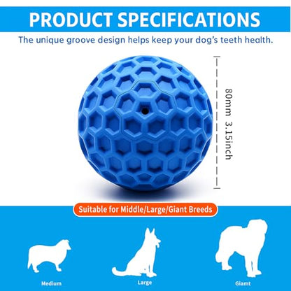 Durable Indestructible Squeaky Dog Ball for Aggressive Heavy Chewers, Unbreakable Tough Natural Rubber Dog Toy, Bouncy Interactive Ball for Medium & Large Dogs, Safe for Teeth & Gums (Blue) - color: Blue
