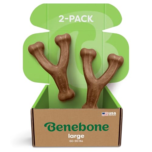 Benebone 2-Pack Wishbone Durable Dog Chew Toy for Aggressive Chewers, Real Bacon Made in USA, Large - size: 2 Pack - Large