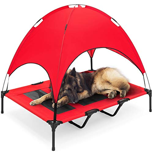 Best Choice Products 48in Elevated Dog Bed w/Removable Canopy, Red | Cooling Raised Mesh Pet Cot w/ Tent for Shade, Carrying Bag, and Breathable Fabric, Outdoor Pet Bed - size: 48in