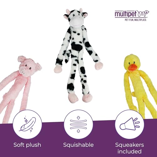 Multipet Swingin' Slevin Cow Dog Plush Toy - Squeaky Toys for All Dogs - Extra Soft Plush - Stuffed Animal for Cuddling & Playing - Cute (27”, White, 5 Squeakers) - size: 27", style: Cow