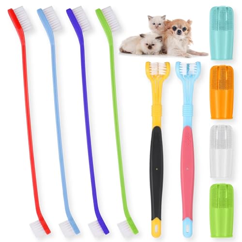 10 Pack Dog Tooth Brushing Kit, Pet Dog Toothbrush 2 Triple Head Pet Toothbrushes 360 Degree Finger Toothbrushes 4 Double Head Tooth Brush Dental Cleaning Brushes for DogCat Oral Dental Health