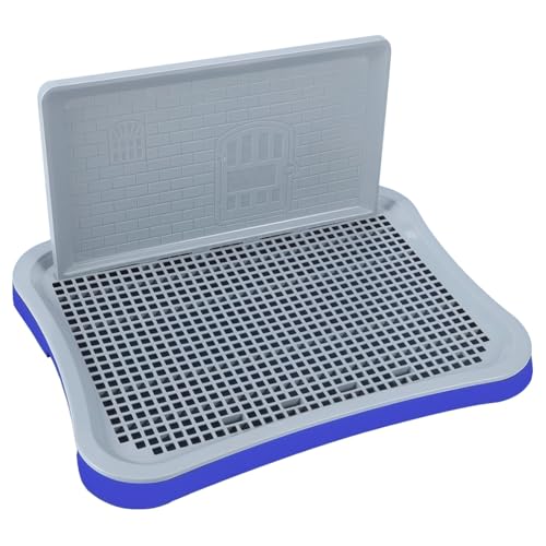 Dog Toilet with Wall, 20.1 X 15.6 in, Puppy Potty Training Pad Holder, Abs Indoor Potty Tray, Removable Post, Quick-Draining Grate for Small Dogs, Blue-Gray