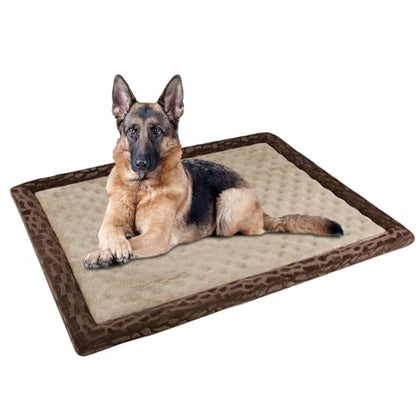 XL Dog Crate Pad 42x28 inch Memory Foam Large Dog Kennel Bed Soft Flannel Washable Anti Slip Puppy Sleeping Mat,Brown - color: Khaki, size: X-Large
