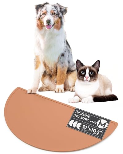 Should We Go? Waterproof Silicone Dog Food Mat – Medium Size Non-Slip Pet Bowl Mat, Raised Edge Design, Easy-to-Clean Pet Food Placemat for Dog & Cat Bowls, 21" Across x 10.5" Deep - Terracotta - color: Terracota, size: Medium