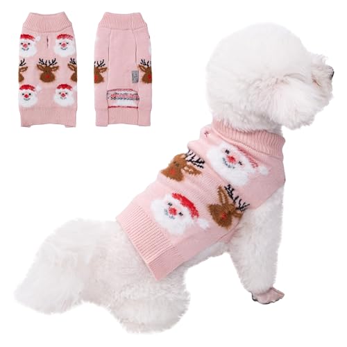 LUBOT NEW Ugly Christmas Sweaters for Puppy Cute Funny Wintertime and Holiday Parties Knitted Pullover Sweater Small Dog Santa&Deer Pink X-Small - color: Pink Deer, size: X-Small