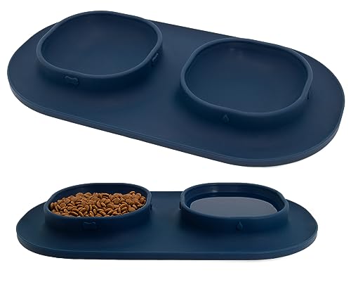 Dog Food Bowls Pet Bowls & Dog Water Bowls with No-Spill and Non-Skid, Feeder Bowls with Dog Bowl Mat for Small Medium Large Size Dogs Cats Puppy Pets, Dog Dishes (Blue) - color: Blue