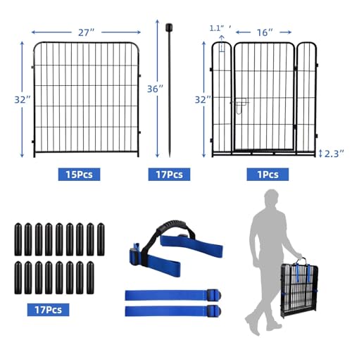 ADAVIN Garden Fence 32 in(H) x 35.4 ft(L) 16 Panels for Camping, Black Heavy Duty Iron Metal Animal Barrier Fence, Rabbit Fence for Yard, Indoor Dog Playpen, Temporary Flower Bed Fencing Border,Black - size: 16panels-32in(H)×35.4ft(L)
